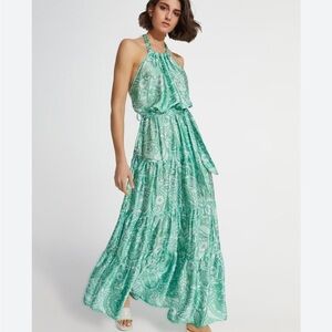 Kasia Resort Floral Green Halter Dress Size XS